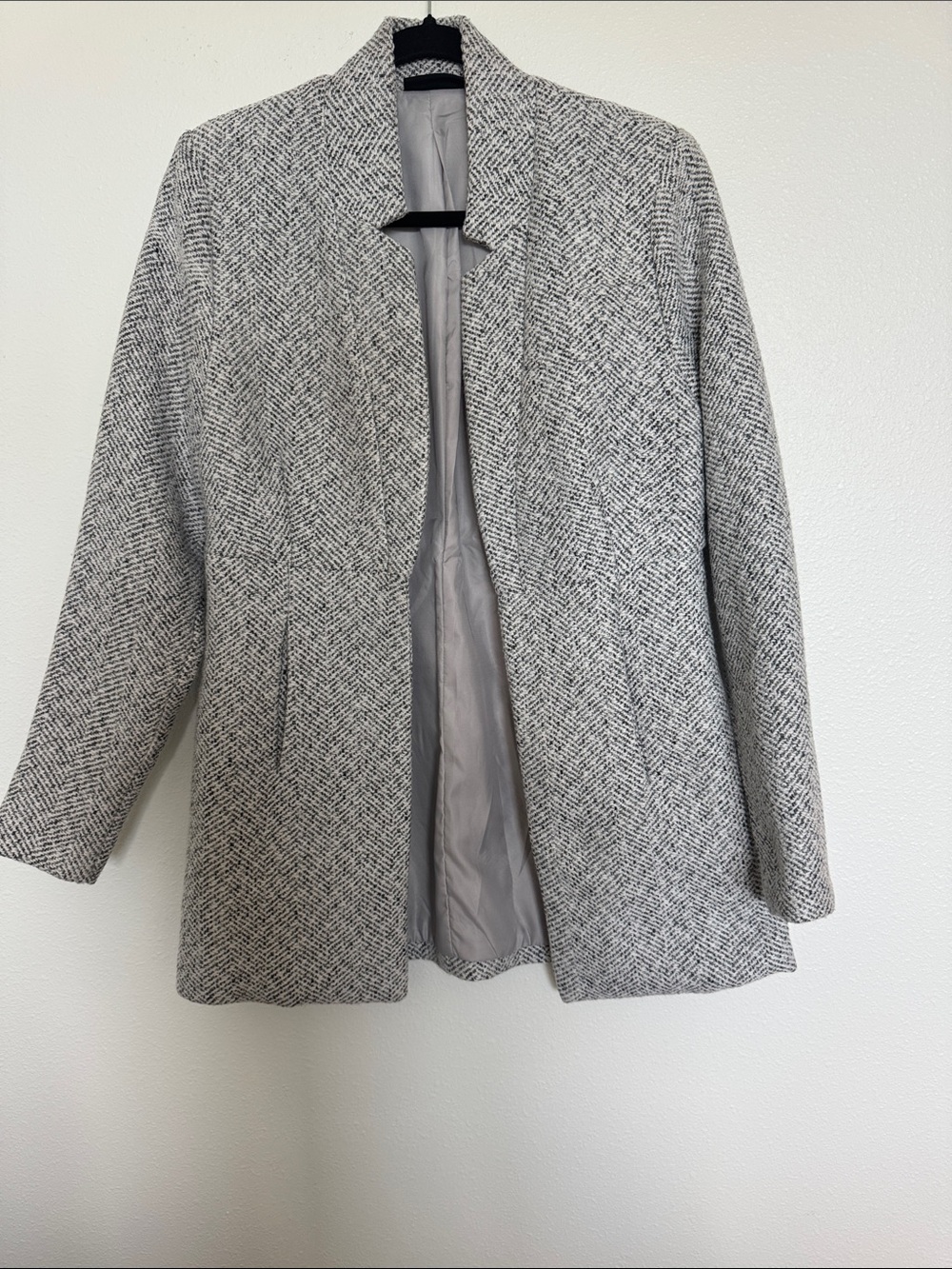Vici Gray Herringbone Open-Front Coat